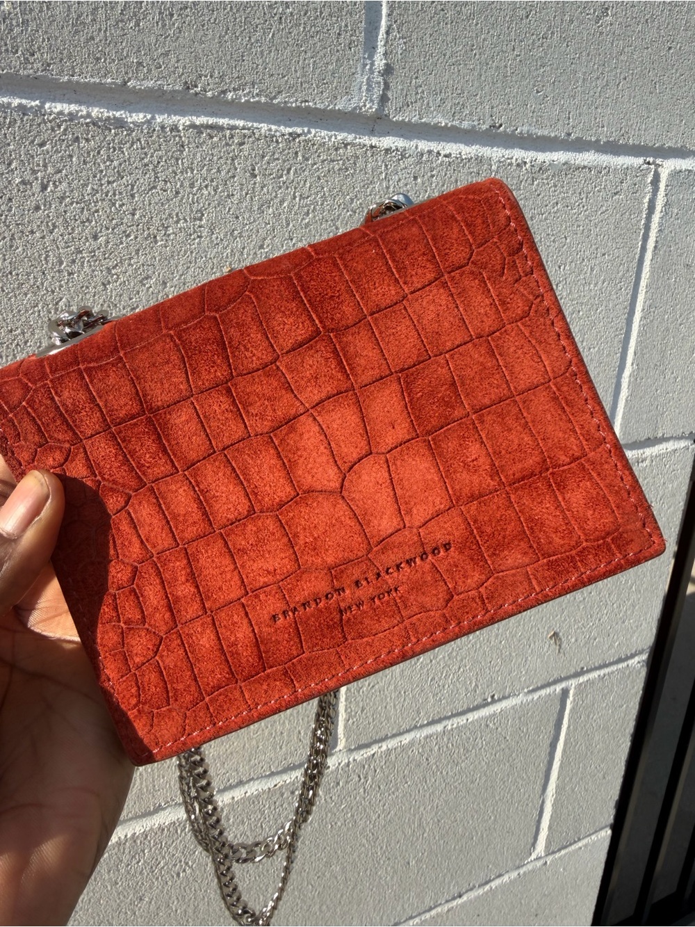Brandon Blackwood Orange Croc
suede Bag